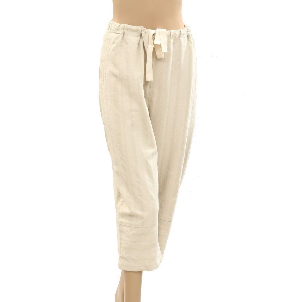 Free People Cropped Striped Pants Cotton Mid-Rise Pull On Straight Leg S 285861